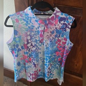 Colorful Women's ACEGOLFS 1/4 button up Sleeveless Golf Polo Top UPF50+. NWT!